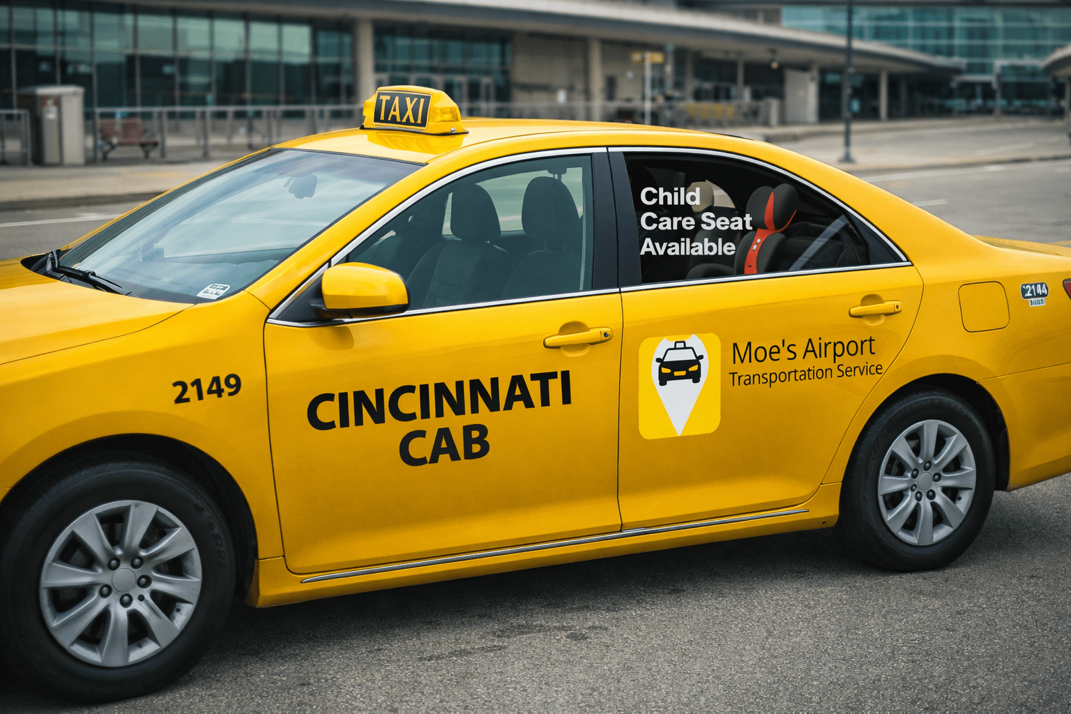 Cincinnati airport taxi with child seat